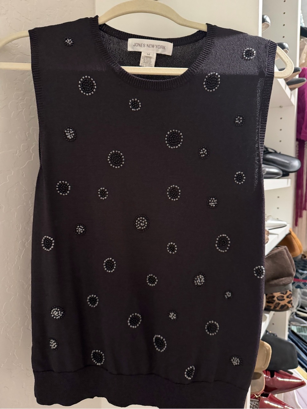 Jones New York Black Beaded Sleeveless Knit Top